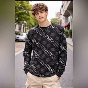 FC BARCELONA ORIGINAL TEENS SIZE XL Black Graphic Men's Shirt